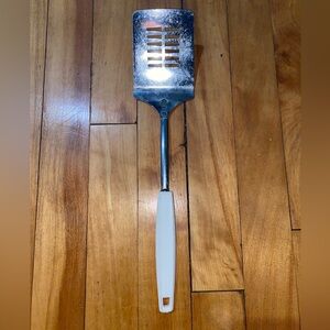 Mid-Century Chromium Plated Stainless Steel Spatula White Plastic Handle Ekco